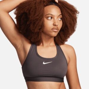 Nike Swoosh Women's Medium Support Sports Bra - Dark Gray and White